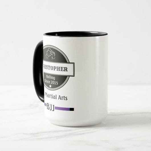 BJJ Jiu Jitsu Choke Lila Gürtelklub und Datum Tasse (Vorderseite Links)