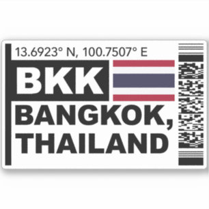 BKK Bangkok Bordkarte - Thailand Reise Aufkleber