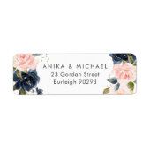 Bkush & Navy Floral Wedding Rücksendeadresse (Vorne)