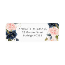 Bkush & Navy Floral Wedding Rücksendeadresse