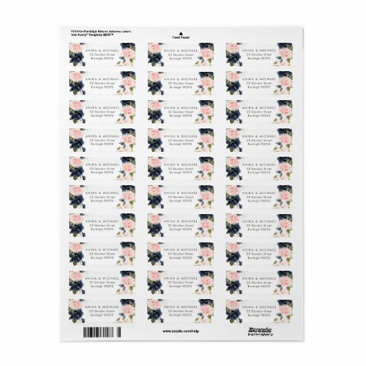 Bkush & Navy Floral Wedding Rücksendeadresse (Vorne)