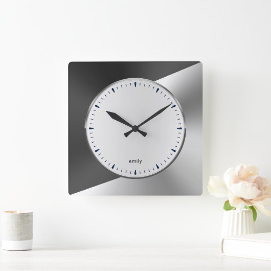 Bla & Silver Modernes geometrisches Design Larg Quadratische Wanduhr (Zuhause)