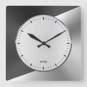 Bla & Silver Modernes geometrisches Design Larg Quadratische Wanduhr (Vorderseite)