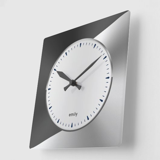 Bla & Silver Modernes geometrisches Design Larg Quadratische Wanduhr (Winkel)