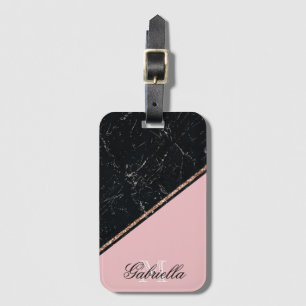 Blac Marble Rose Gold Glitzer Gepäckanhänger
