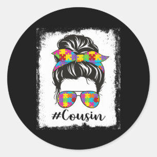 Blached Autism Cousin Messy Bun Autismus Bewusstse Runder Aufkleber