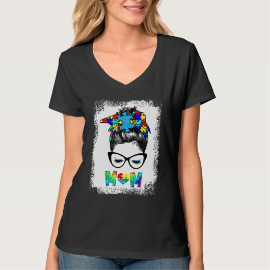 Blached Autismus Mama Messy Bun Autismus Sensibili T-Shirt (Vorderseite)