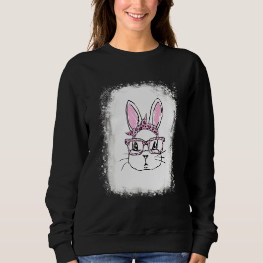 Blached Bunny Face Leopard Brille Headband Happy Sweatshirt (Vorderseite)