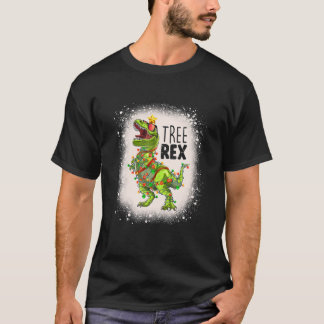 Blached Dinosaur Xmas Tree Lights Tree Rex Pajama T-Shirt