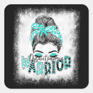Blached Dysautonomia Warrior Messy Bun Turquoise Quadratischer Aufkleber