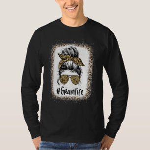 Blached Gram Life Messy Hair Bun Leopard Mutter T-Shirt