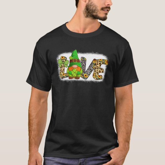 Blached LIEBE St Patricks Day Gnomes Kleeblatt für T-Shirt (Vorderseite)