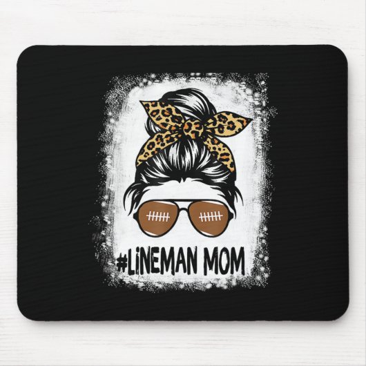 Blached Lineman Mama Life Leopard Messy Bun Footba Mousepad (Vorne)