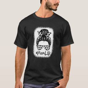 Blached Mama Life Soccer Sport Messy Bun Hair Moth T-Shirt