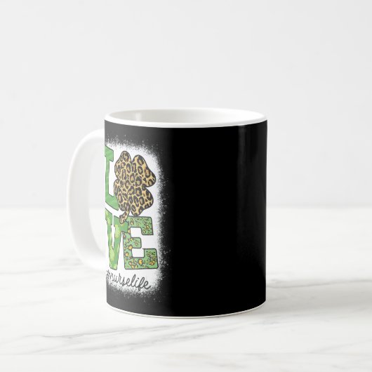 Blached St Patricks Teacher Leopard Kleeblatt Luck Kaffeetasse (Vorderseite Links)