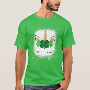 Blached Unicorn Face St Patrick's Day Girls Woman T-Shirt
