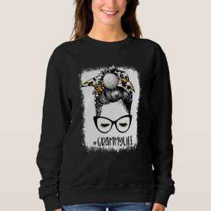 Blached Volleyball Grammy Life Leopard Messy Bun Sweatshirt