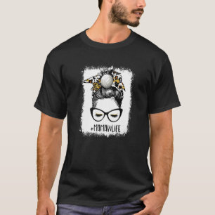 Blached Volleyball Mamaw Life Leopard Messy Bun G T-Shirt