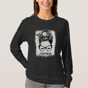 Blached Volleyball Mommy Life Leopard Messy Bun G T-Shirt