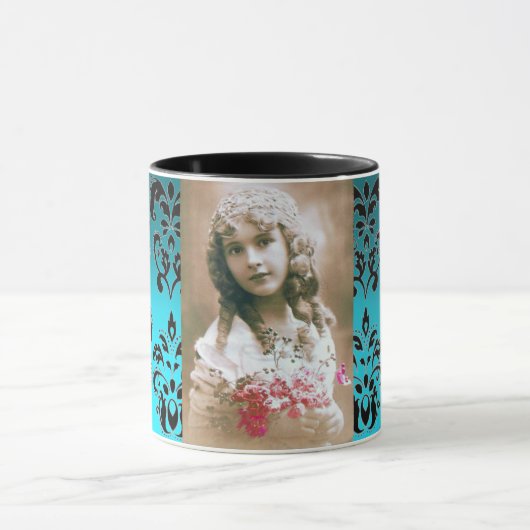 BLACJ BLUE DAMASK GEMSTONE FOTOVORLAGE TASSE (Zentrum)