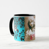 BLACJ BLUE DAMASK GEMSTONE FOTOVORLAGE TASSE (Vorderseite Links)