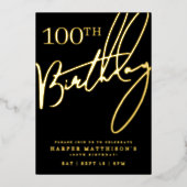 Black 100th Birthday Gold Folieneinladung (Vorderseite)