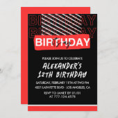 Black 12. Geburtstag Einladungen Junge Party Red (Vorne/Hinten)