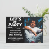 Black 12. Geburtstagseinladungen Boy Foto Einladung (Stehend Vorderseite)