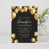 Black 13. Geburtstag Einladungen Balloons Confetti (Stehend Vorderseite)