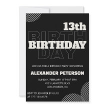 Black 13. Geburtstag Einladungen Party Boy