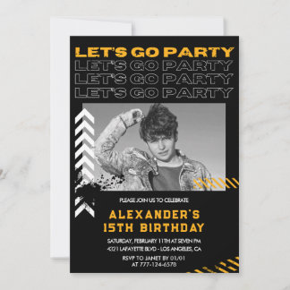 Black 15. Geburtstag Einladungen Männer Foto Spray