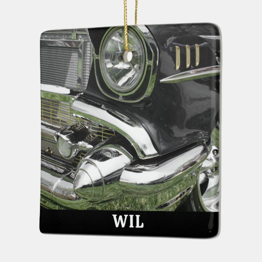 Black 1957 Chevy Car, Name auf Black, oder Ihr Fot Keramikornament (Links)