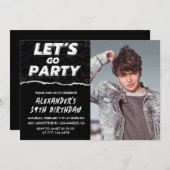 Black 19. Geburtstagseinladungen Männer Foto Einladung (Vorne/Hinten)