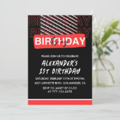 Black 1. Geburtstag Einladung Junge Party Red (Stehend Vorderseite)