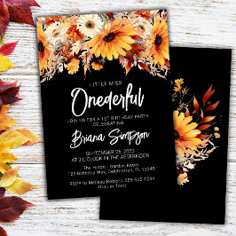 Black 1st Birthday Fall Floral Einladung