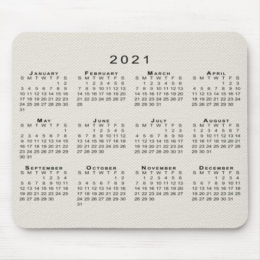 Black 2021 Kalender auf Beige Imitate Leinwand Tex Mousepad (Vorne)