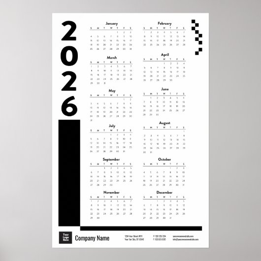 Black 2026 Corporate Wall Calendar Poster (Vorne)