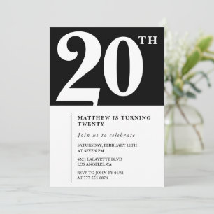 Black 20. Geburtstagseinladung Elegant Chic Einfac Einladung