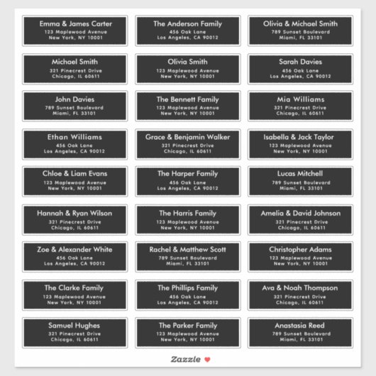 Black 27 Custom Guest Names Address Wedding Labels (Blatt)