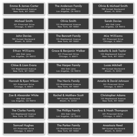 Black 27 Custom Guest Names Address Wedding Labels (Vorderseite)