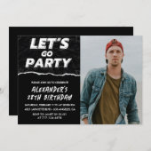 Black 28. Geburtstag Einladungen Männer Foto (Vorne/Hinten)