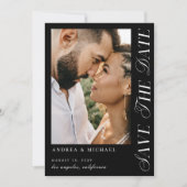 Black 2 Foto Wedding Save the Date with Website Einladung (Vorderseite)