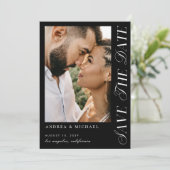 Black 2 Foto Wedding Save the Date with Website Einladung (Stehend Vorderseite)