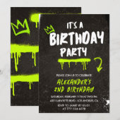 Black 2. Geburtstag Einladung Junge Graffiti Paint (Vorne/Hinten)