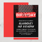 Black 2. Geburtstag Einladung Junge Party Red (Vorne/Hinten)