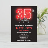 Black 35. Geburtstagseinladungen Männer Neon Einladung (Stehend Vorderseite)
