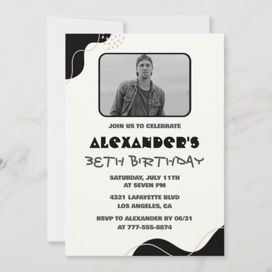 Black 38. Geburtstag Einladungen Männer Einfaches (Vorderseite)