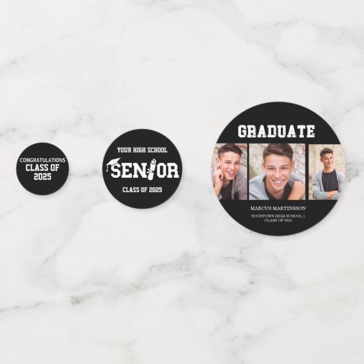 Black 3 Foto Abschluss Class 2025 Konfetti (Rückseiten)