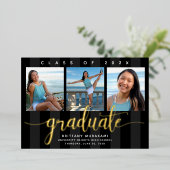 Black 3 Foto Abschluss moderne Drehbuch Echtgold Folieneinladung (Stehend vorne)