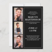 Black 3 Foto Modern Graduation Party Einladung (Vorderseite)